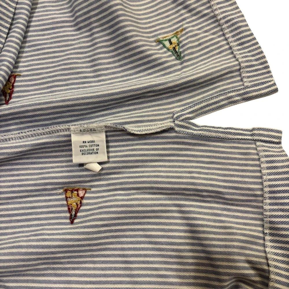 Ralph Lauren Mens XXL Blue White Striped Knit Oxford Pennant Flag Polo Shirt